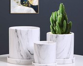 Plant Pots,Marbling Flower Pots,4 5 6In Ceramic Plants Containers Succulent Pots with Drainage Hole and Saucer Gray Garden Pots 3 Pack