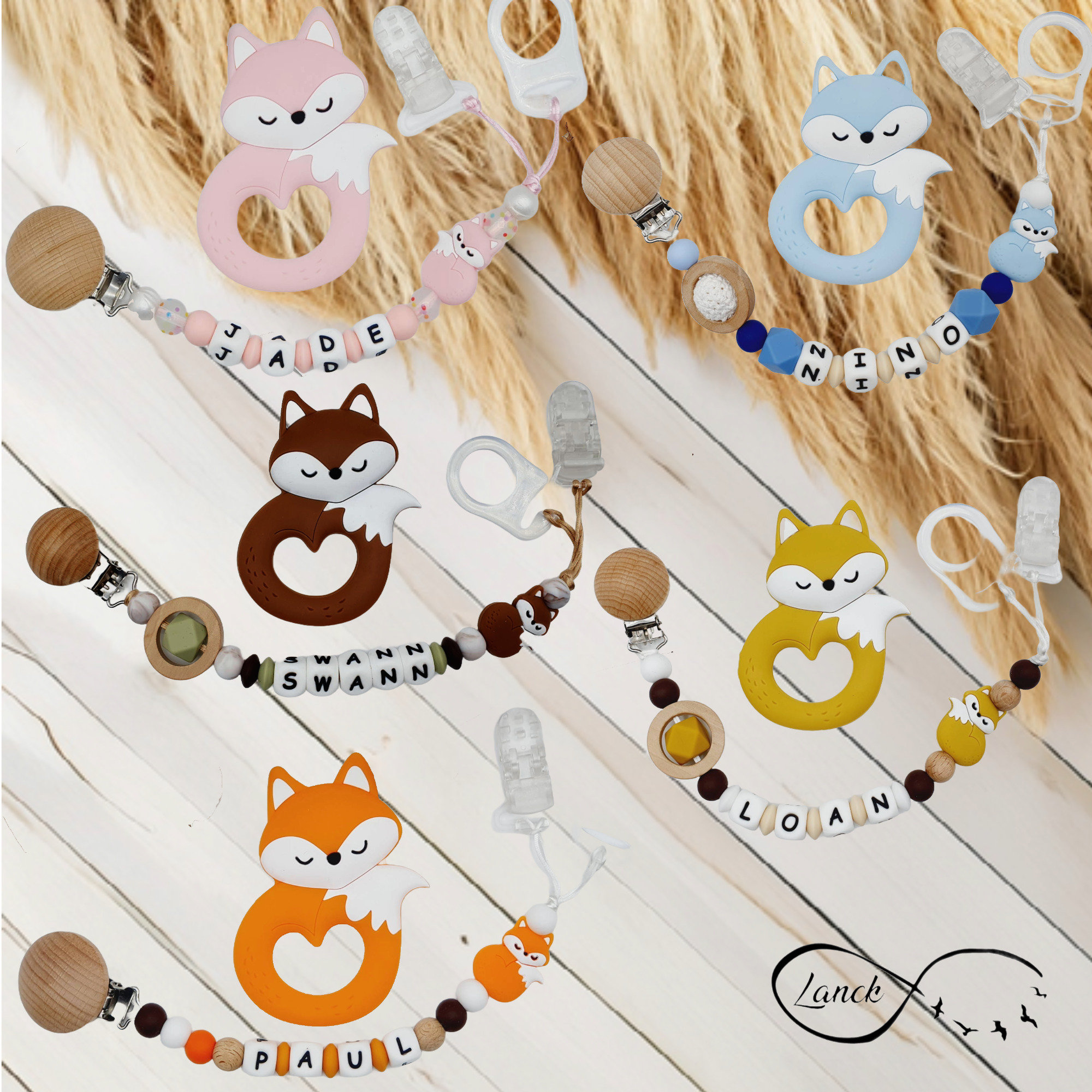 Pacifier clip, pacifier clip, birth gift / fox