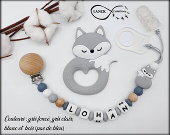 Personalisierter Schnullerclip / Vorname / Babyspielzeug Geburtsgeschenk, Fuchs