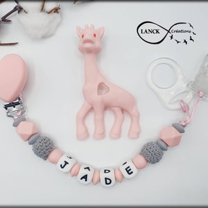 Personalized pacifier pacifier clip / first name / baby birth toy gift, pink giraffe model