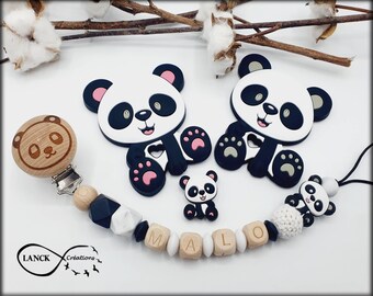 Personalized pacifier clip / first name / baby toy birth gift, panda model & engraved clip