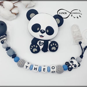Personalized pacifier pacifier clip / first name / baby birth toy gift, blue panda model