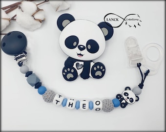 Clip de chupete personalizado / nombre / regalo de juguete de nacimiento de bebé, modelo panda azul