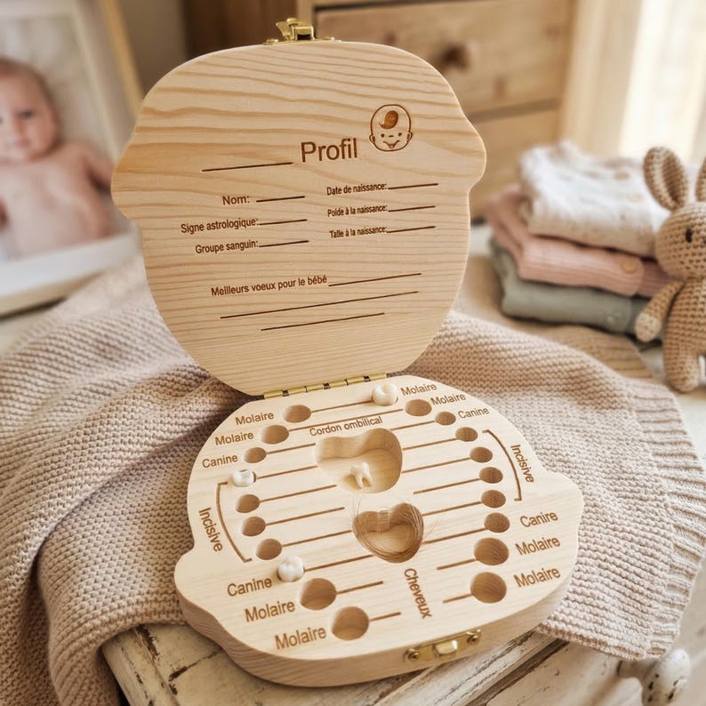 Personalisierte Babyzahnbox aus Holz, Geschenk zur Babyparty, gravierte Erinnerungsbox für Babys, Aufbewahrung für Babyzähne für Jungen und Mädchen Bild 6