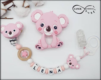 Attache tétine sucette personnalisée / prénom / jouet bébé naissance cadeau , modèle koala rose