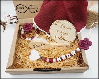 Box de naissance babyshower Coffret naissance Red Wine - 5 pièces