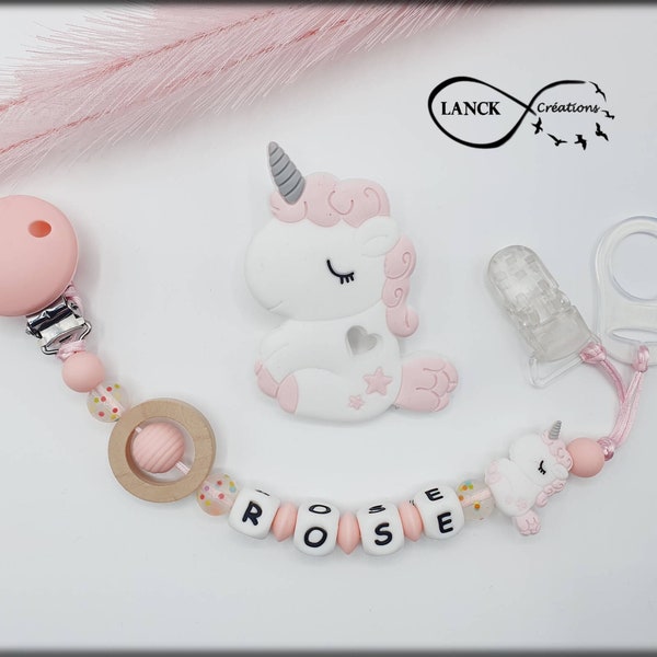 Attache tétine, attache sucette, cadeau de naissance / licorne silicone