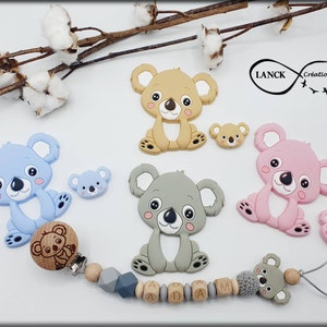 Personalized pacifier clip / first name / baby birth toy gift, koala model & engraved clip