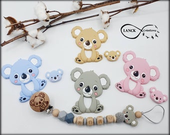 Personalisierter Schnullerclip / Vorname / Geschenk zur Geburt eines Babys, Koala-Modell & gravierter Clip