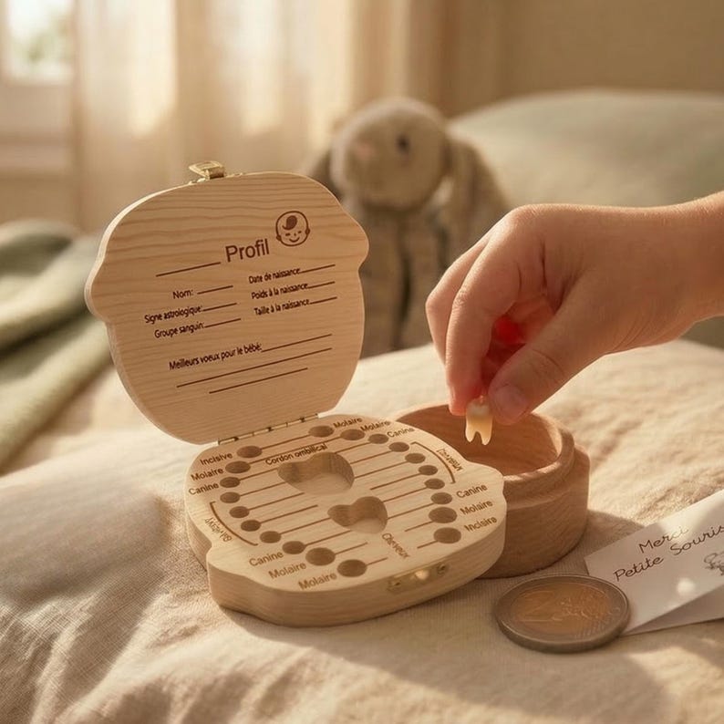 Personalisierte Babyzahnbox aus Holz, Geschenk zur Babyparty, gravierte Erinnerungsbox für Babys, Aufbewahrung für Babyzähne für Jungen und Mädchen Bild 3