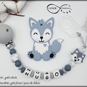 Personalized pacifier clip/first name/baby birth gift toy, gray wolf model