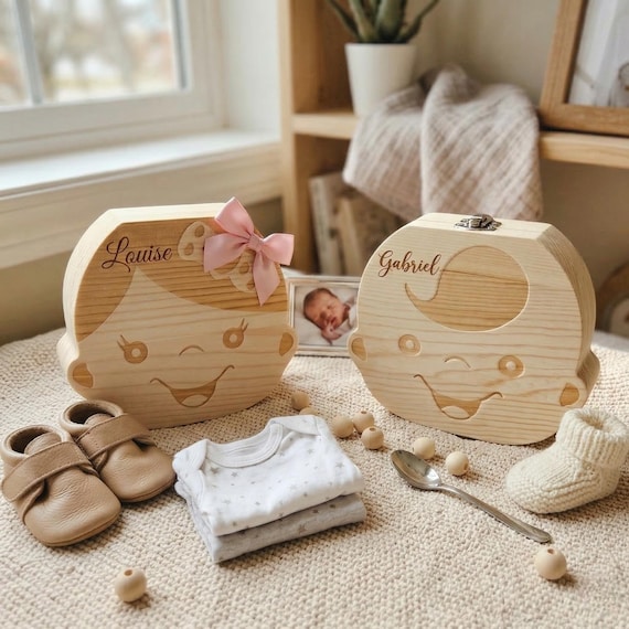 Boîte à dents de lait personnalisée en bois, Cadeau de naissance, Boîte souvenir bébé gravée, Rangement dents de lait garçon et fille