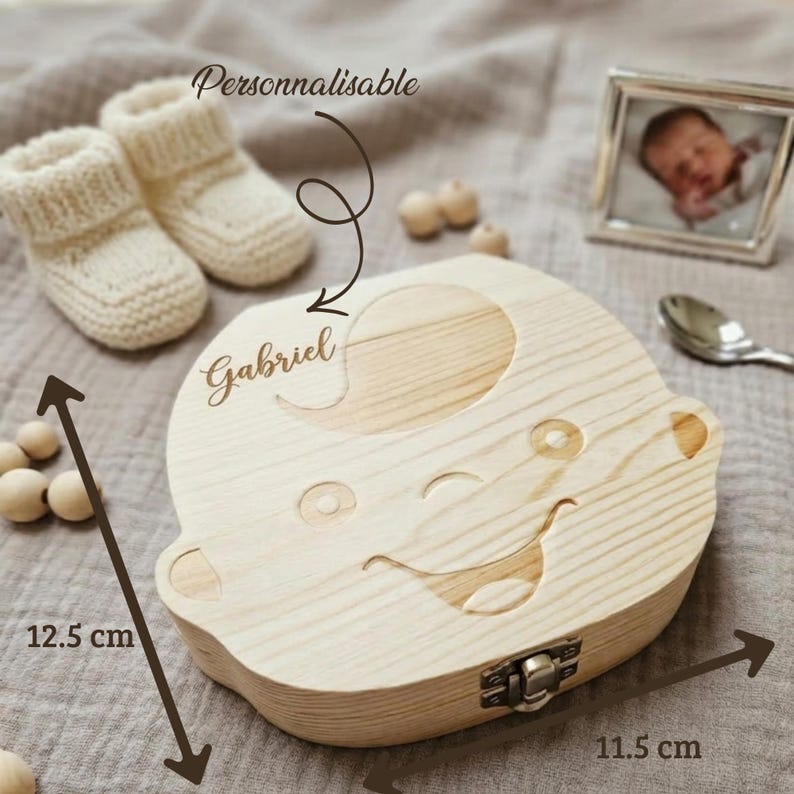 Personalisierte Babyzahnbox aus Holz, Geschenk zur Babyparty, gravierte Erinnerungsbox für Babys, Aufbewahrung für Babyzähne für Jungen und Mädchen Bild 2