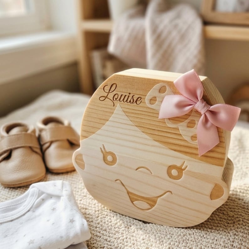 Personalisierte Babyzahnbox aus Holz, Geschenk zur Babyparty, gravierte Erinnerungsbox für Babys, Aufbewahrung für Babyzähne für Jungen und Mädchen Bild 9