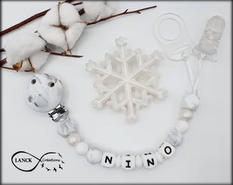 Pinza para chupete personalizable, modelo copo de nieve