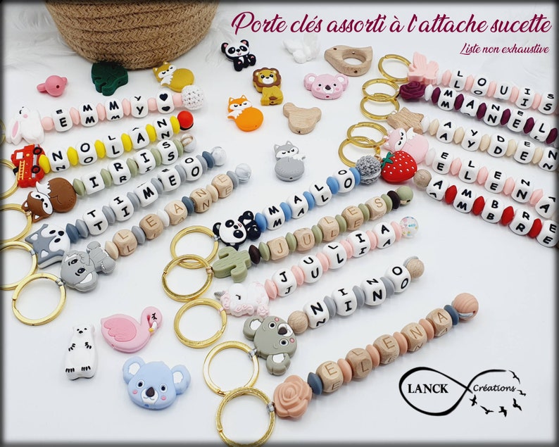 Attache tétine sucette personnalisée / prénom / jouet bébé naissance cadeau , modèle hérisson & clip gravé Porte clés