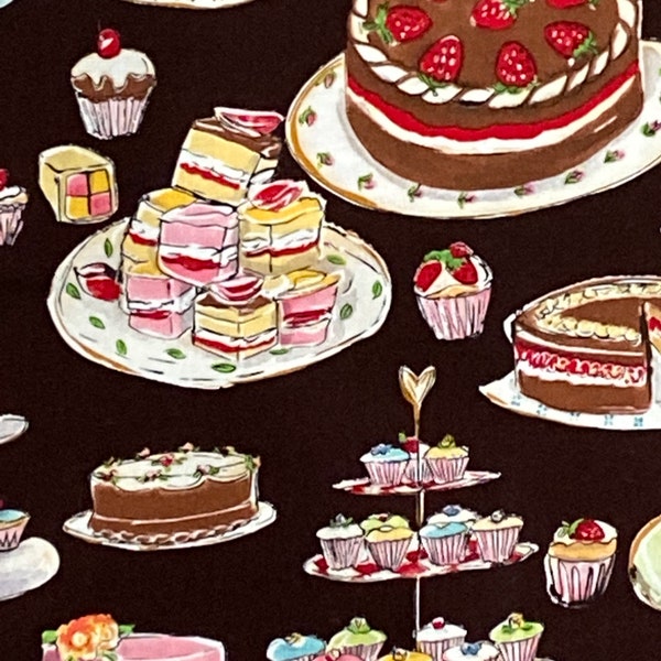 By the Yard cotton oop rare fabric by Michael Miller C-2916 Tea Party - Birthday cakes cupcakes sweets