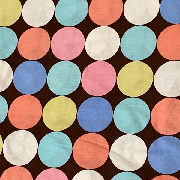 By the yd cotton fabric BTHY retro mod fabric Michael Miller D# CX0910 - Disco Dot - pastels and chocolate brown