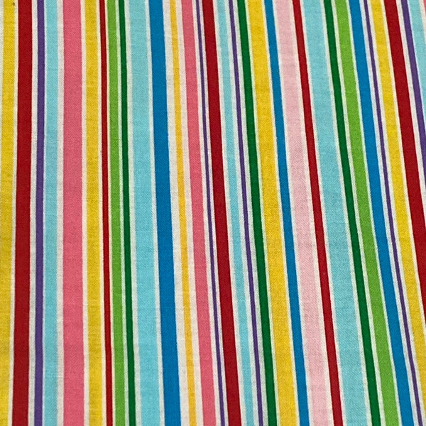 By the Yard cotton stripe fabric BTY-striped stripes by MBT, TM Rainbow colors pink, hot pink, red , yellow green, aqua, blue, purple