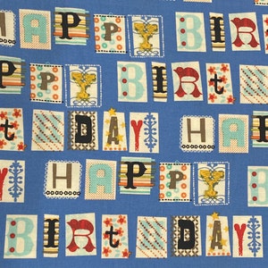 By the Yard cotton fabric BTY- Happy Birthday fabric by Michael Miller CX-5303 blue - rare oop
