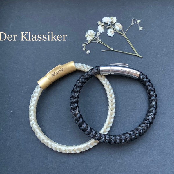 NEU!!! Auf Wunsch mit Gravur - Armband aus Pferdehaar/Rosshaar „Der Klassiker“