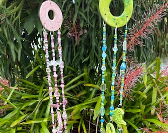 Wind Chimes, Extra Long Ceramic, Crystal Suncatcher, Weatherproof, Balcony Decor, Patio Art