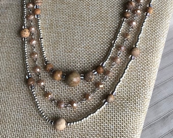 Beaded Necklace Set, Layered, Crystal Jewelry, Boho Necklace, Multi-Strand, Handmade Jewelry
