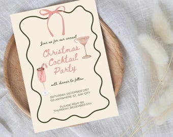 Invito alla festa di Natale, invito di Natale, cocktail party, invito stampabile, modello di download digitale modificabile, invito, civetta,