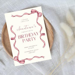 Pink Birthday Invite, 21st Birthday Invitation, Birthday Party, Printable Invitation, Editable Digital Download Template, Invite, Coquette