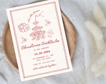 Invito alla festa di Natale, invito di Natale, cocktail party, invito stampabile, modello di download digitale modificabile, invito, civetta,