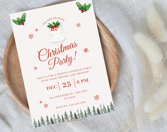 Invito alla festa di Natale, invito di Natale, cocktail party, invito stampabile, modello di download digitale modificabile, invito, civetta,