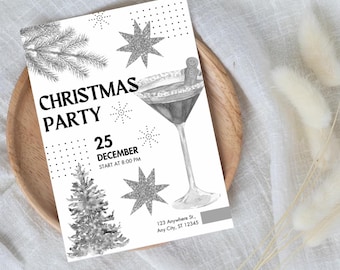 Invito alla festa di Natale, invito di Natale, cocktail party, invito stampabile, modello di download digitale modificabile, invito, civetta,