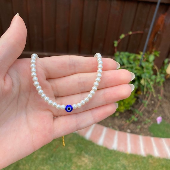 Pearl Necklace With Evil Eye Charm Evil 
