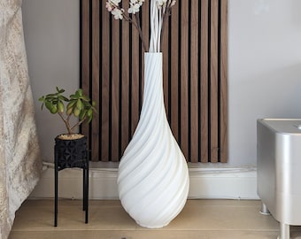 Contemporary White Twist Pampas Vase | Exclusive Designer Home Decor | For Dried Flowers on Table or Floor Standing