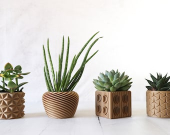 Ensemble de pots de plantes en bois d'impression 3d (4 pièces), petit pot de plantes de 3 à 4 pouces ou grand pot de plantes, pot succulent, pot de plantes à usage intérieur, jardinière d'intérieur