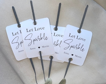 Wunderkerzen Anhänger Hochzeit Etiketten personalisiert mit Löchern „Let Love Sparkle“ Hochzeitsdeko, Hochzeitstanz