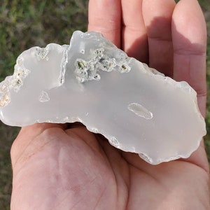 Big Glassy Cut And Polished Milky Montana Fortification Agate Nodule (Polished Display) 8.9oz