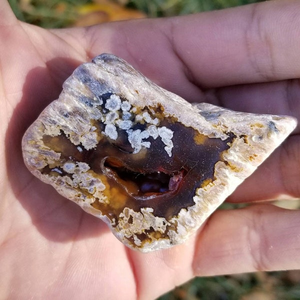 Red-Orange Fortification Agate with Plumes (Montana) Polished Agate Cabinet Piece