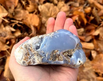 Impresionante ágata azul Madison pulida, piedra de calcedonia azul rara, 9.2 oz
