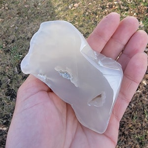 Polished Natural Clear Chalcedony Agate with Botryoidal Core (Montana) Cabinet Piece 8.3oz