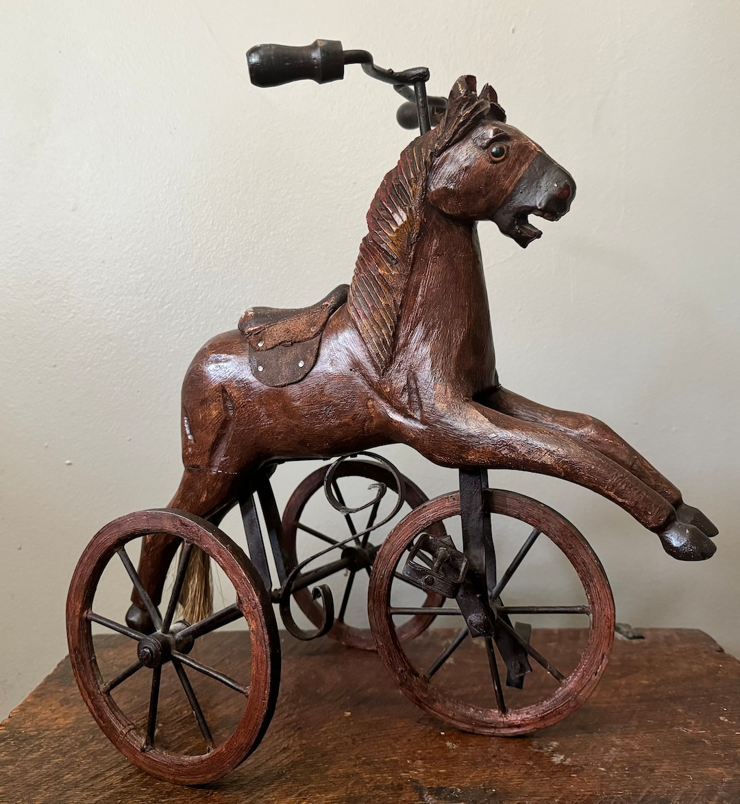 Antique Wooden Horse Tricycle Toy Etsy