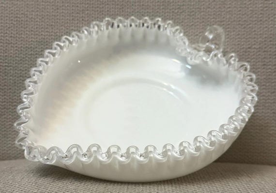 Heart Shaped Silver Crested Fenton Bowl with Handle