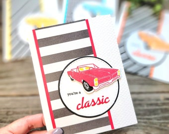 Classic car Father's Day card.Happy Father's day Dad from daughter.From son.Cars card for grandpa.Happy Father's day son. You're a classic