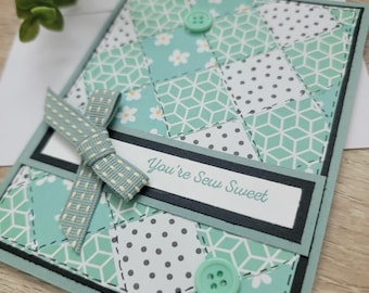 Patchwork Quilt Greeting Card - Fabric Lover Birthday, Any Occasion , You're sew sweet