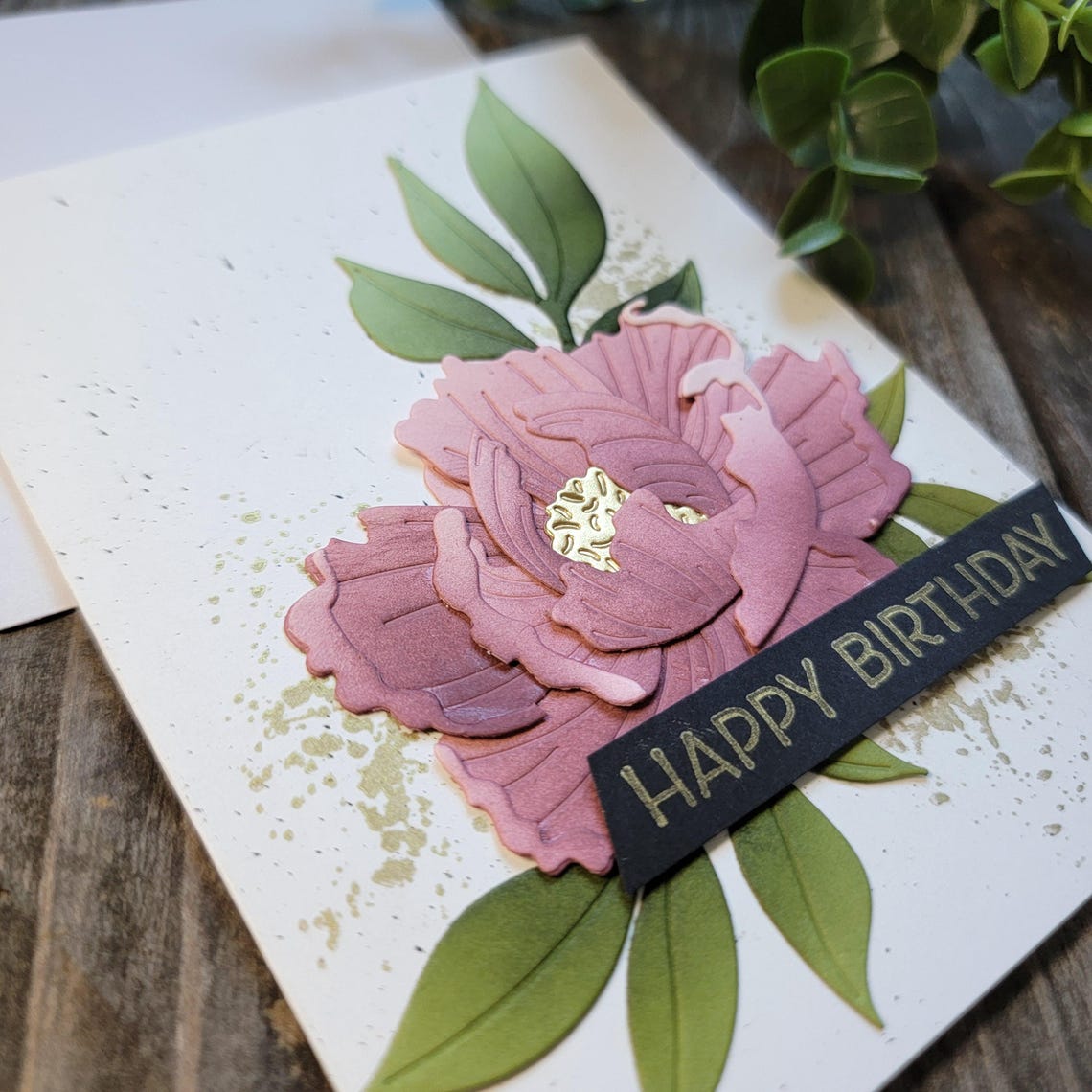 Handmade Layered Flower Birthday Card: Gold Stamped Greeting - Etsy