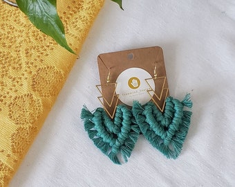 Teal Geometric Fringe Earrings | Macrame Earrings, Boho Earrings, Boho Jewelry, Tribal Jewelry