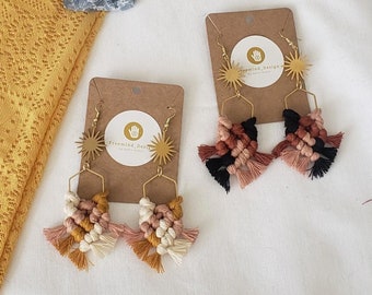 Hexagon Sunburst Drop Earrings | Macrame Earrings, Boho Earrings, Boho Jewelry, Tribal Jewelry