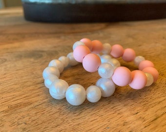 Stretch Bracelet Set PEARL PinkNPearl  - Kids Play Bracelet, Silicone Bracelet, Little Girl Gift, Dress Up, Pretend Play, Easter Basket