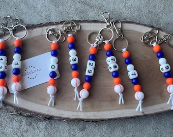 Keychain, Custom Design Team Colors, Player Number Beads, Zipper Pull, Sports Charm, Fan Wear, Swag Bag, Personalized Gift