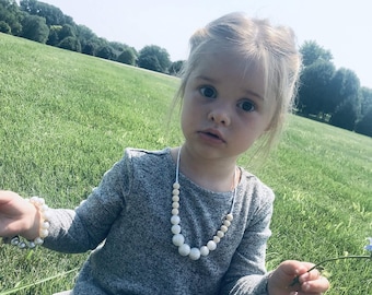 Pearl Play Necklace - Silicone Pearl Beads, Girl Jewelry, Toddler Child Fidget Toy Sensory, Little Girl Gift, Dress Up Accessory, Photo Prop